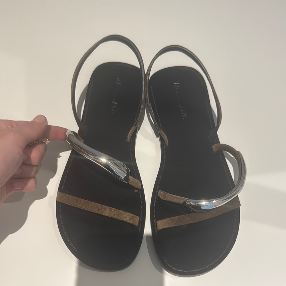 Massimo Dutti Silver and Tan Sandals Minimalist Design